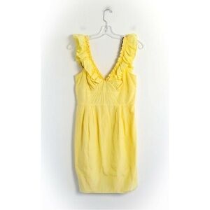 Bebe sleeveless yellow sheath dress frill light cocktail summer M cotton silk